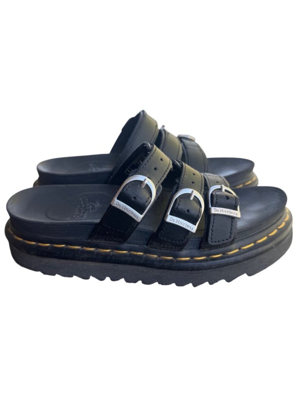 Dr. Martens Blaire Slide Sandals Black Leather Buckle Women's Size 6